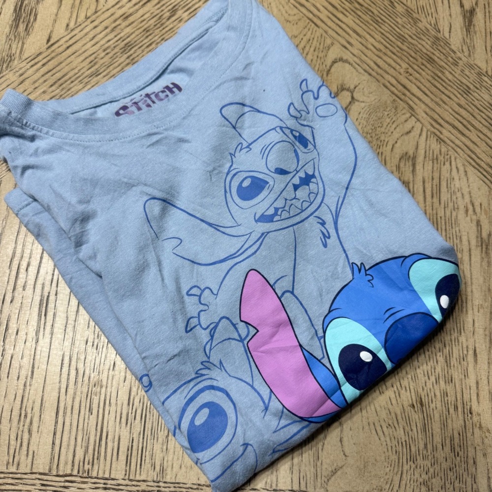 Disney Kids XL 16 Light Blue Stitch Graphic T Shirt Cartoon Tee